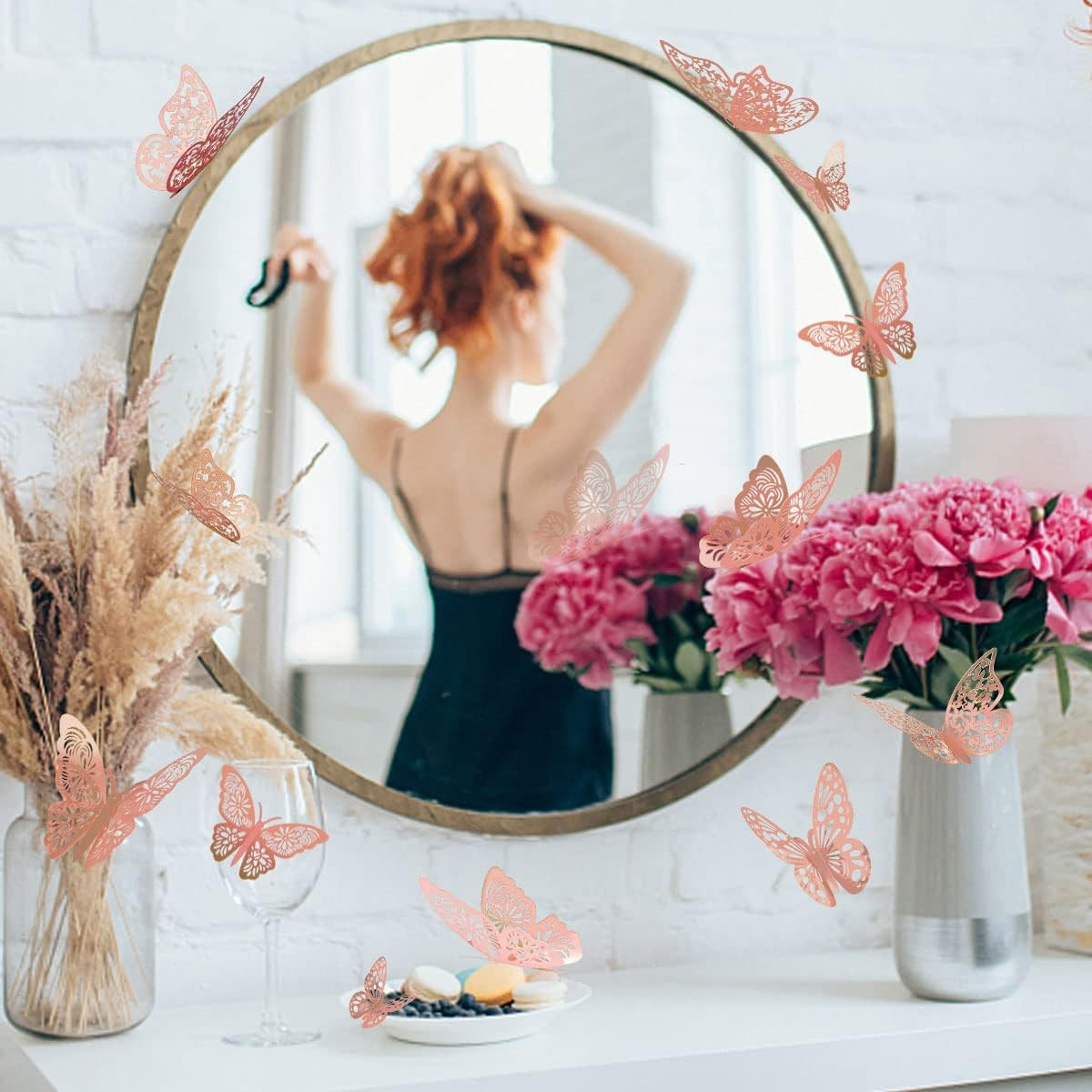 36 Pcs Butterfly Wall Decor, 3 Styles 3 Sizes 3D Rose Gold Butterfly, Wedding &