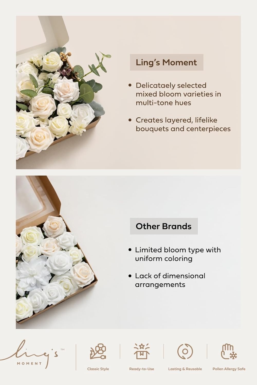 Silk Foam Roses Box, Greenery Stems, Wedding Bouquet Combo