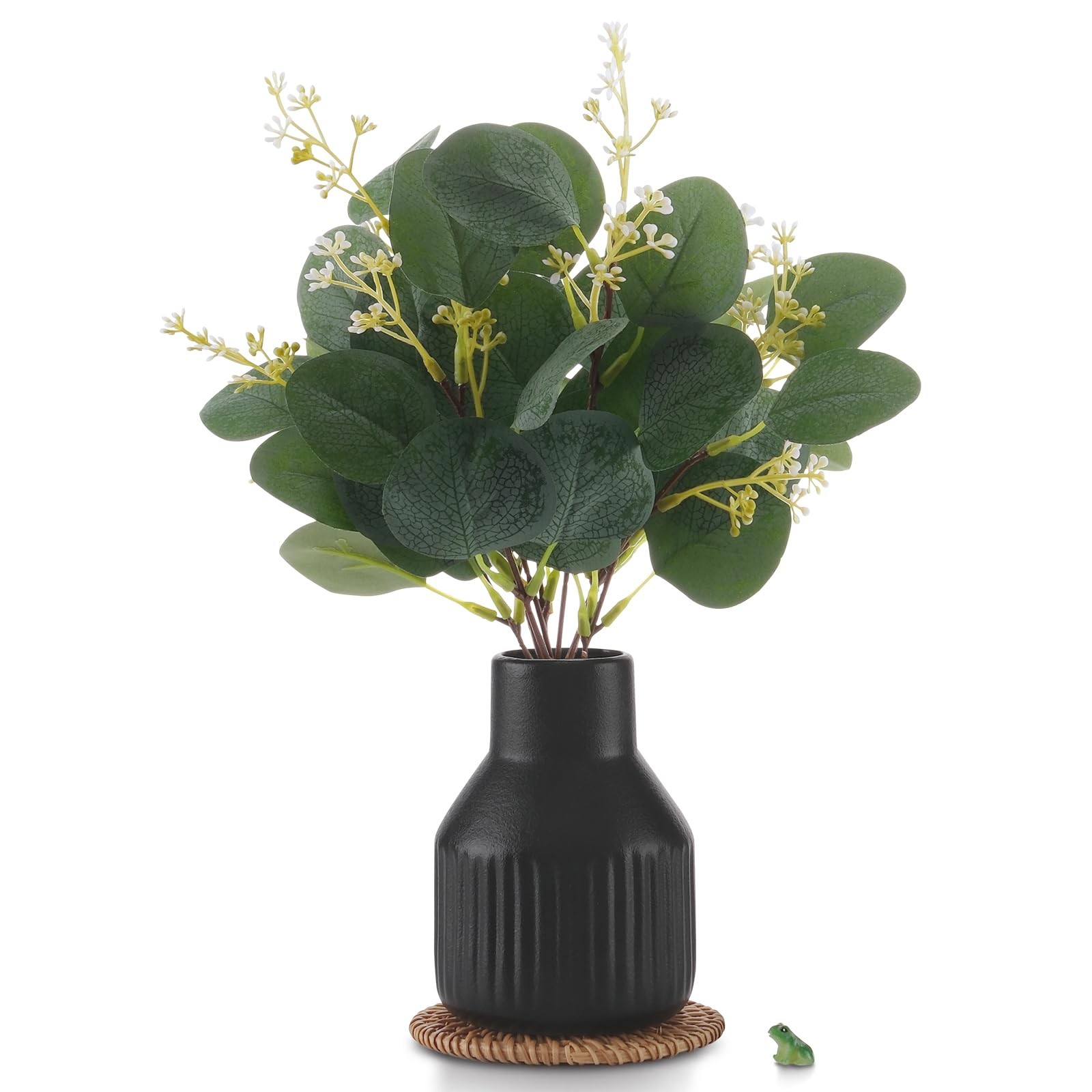 Artificial Eucalyptus Greenery Stems in Ceramic Vase,10Pcs Fake Plants Eucaly…