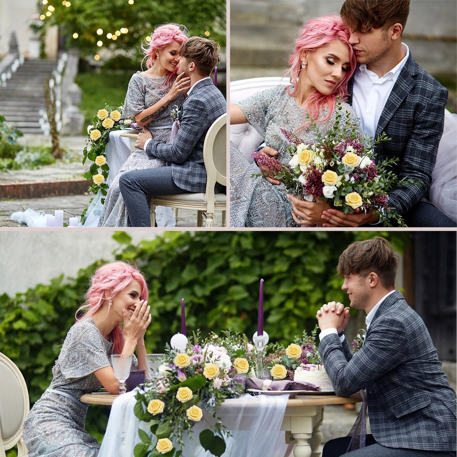 Creamy Yellow Foam Fake Roses Artificial Flowers Wedding Bridal 100 PCS