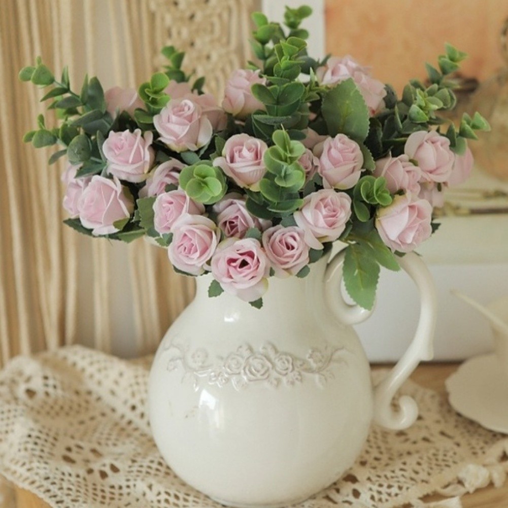 Silk Flower Bouquet Artificial Roses for Wedding Centerpiece Home Office Decor
