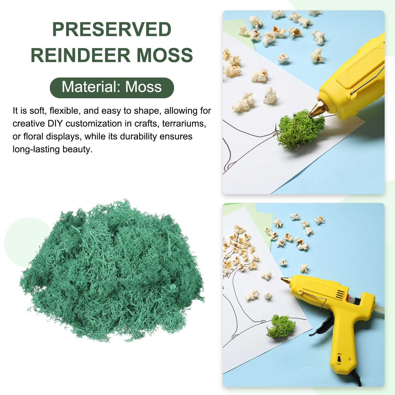 7.4oz Preserved Reindeer Moss, Teal Green Decorative Artificial Fake Moss