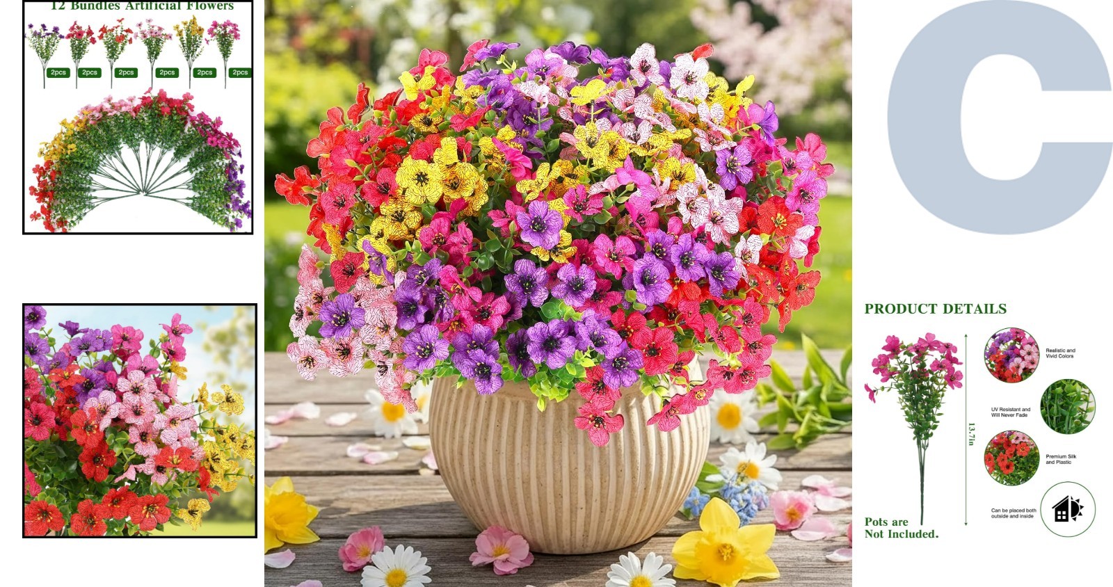 Realistic Faux Daisy Flowers – 12 Bundles in 6 Colors for Indoor/Outdoor Styling