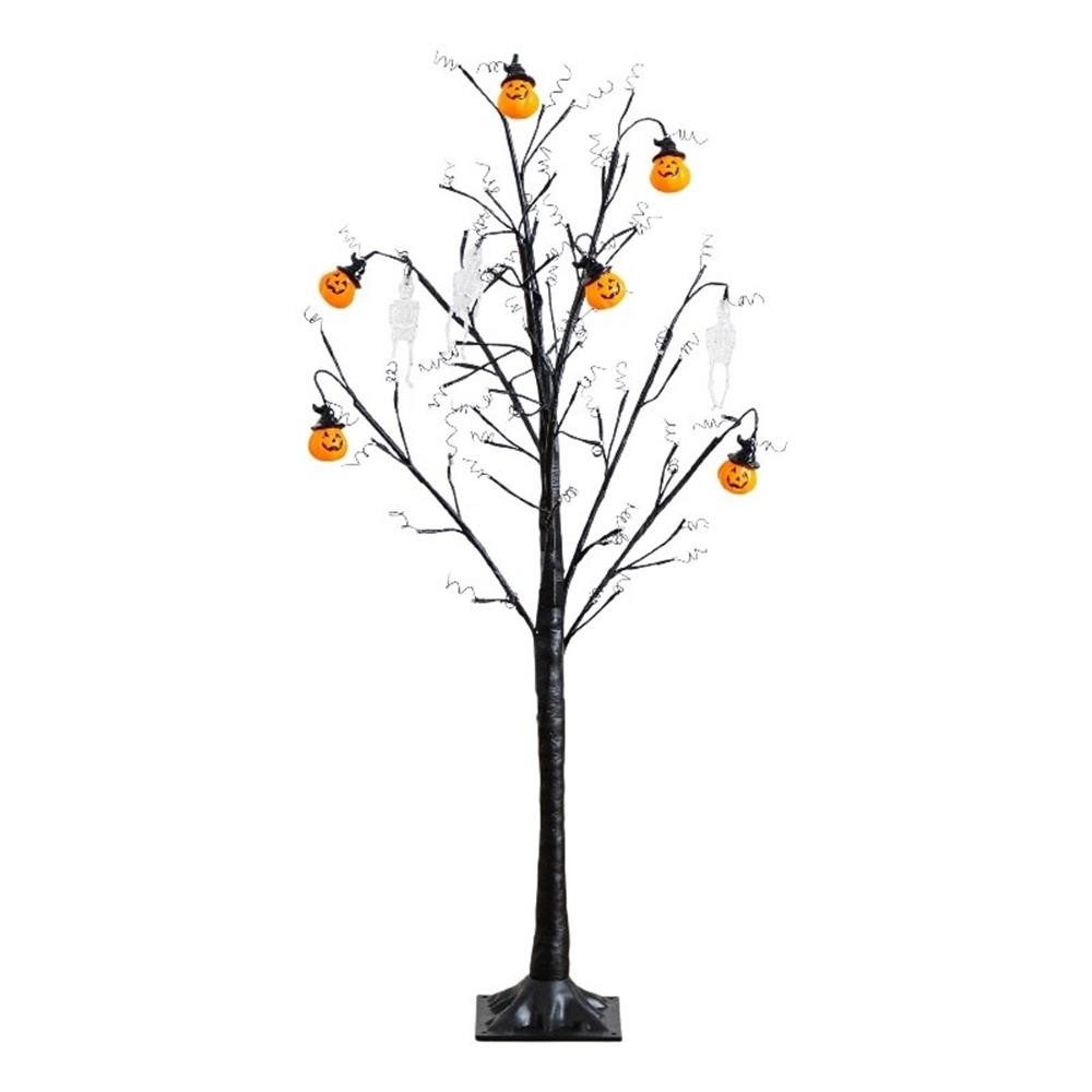 Nearly Natural 4ft Pre-Lit Halloween Pumpkins & Skulls Ornament Tree w/ 64 LED
