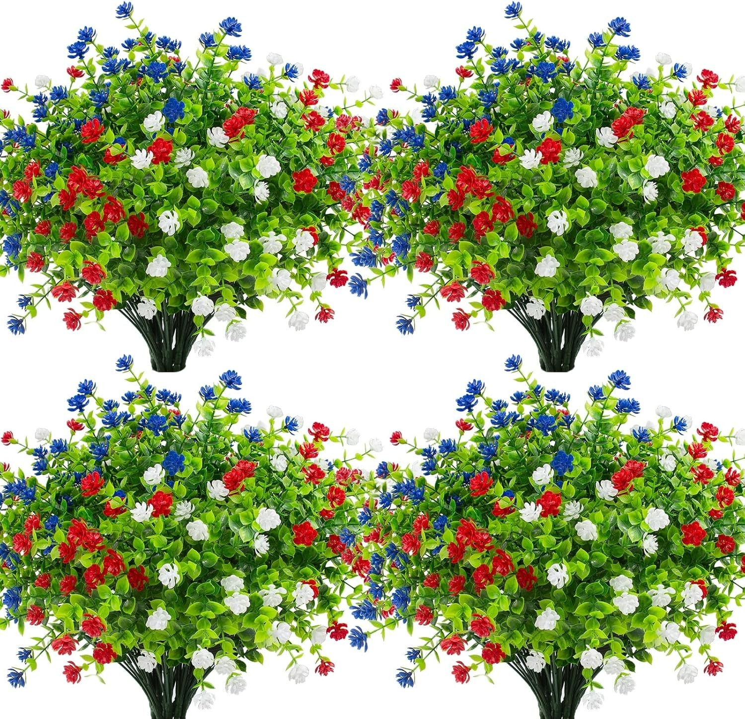 Elegant Red, White & Blue Flowers – 12 Pcs for Festive Outdoor Arrangements