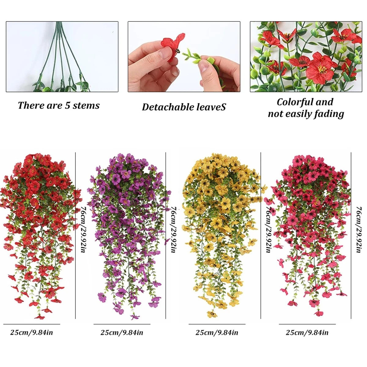 4 Pcs Artificial Hanging Flowers UV Resistant Outdoor Garden Silk Plants