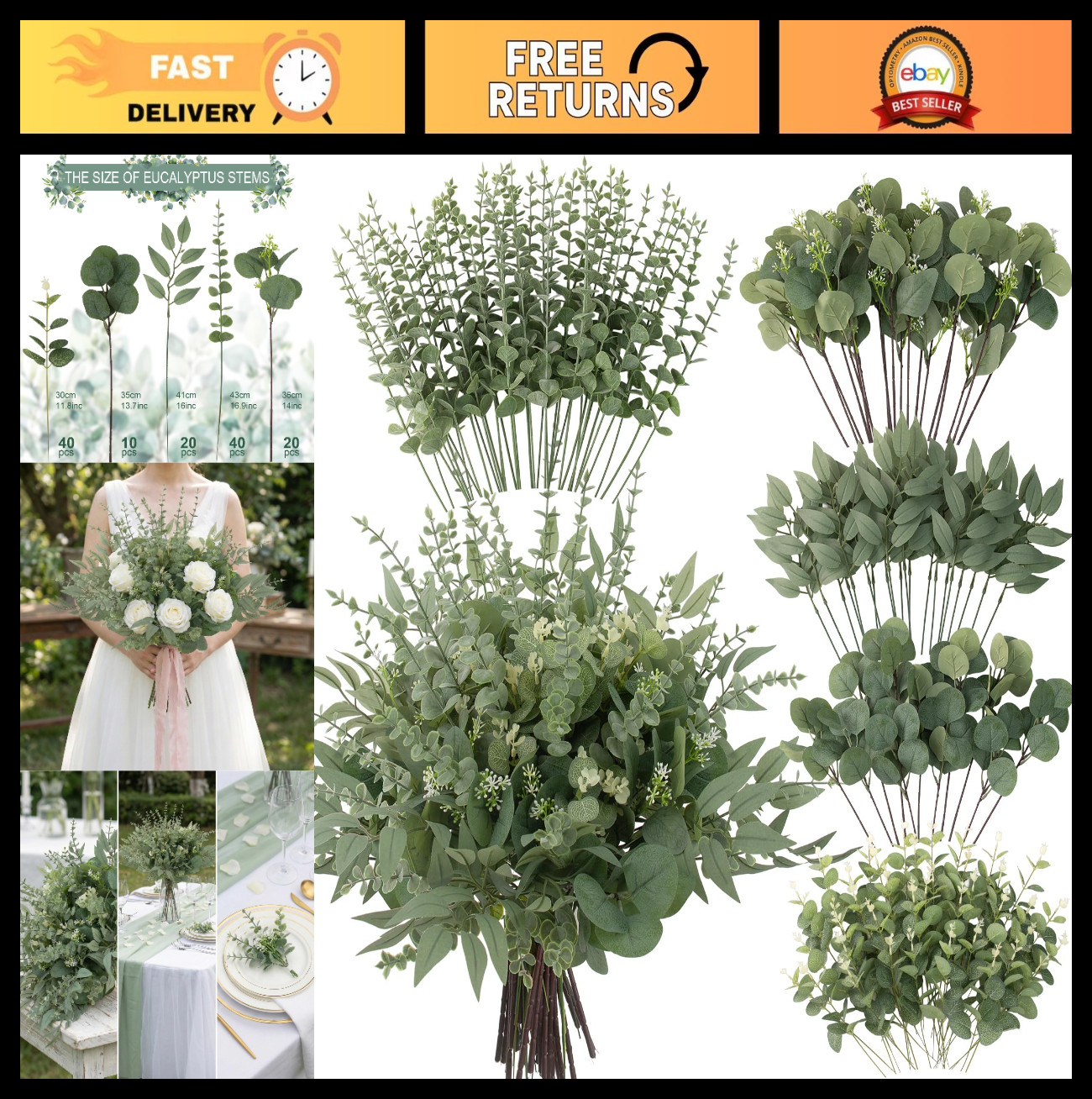 130 Pcs Artificial Eucalyptus Stems – Faux Greenery for Wedding Bouquets & Home