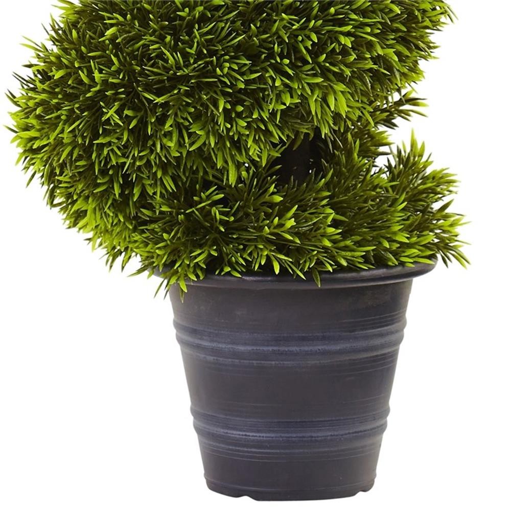 Pemberly Row 36″ Grass Spiral Topiary with Deco Planter in Green/Gray
