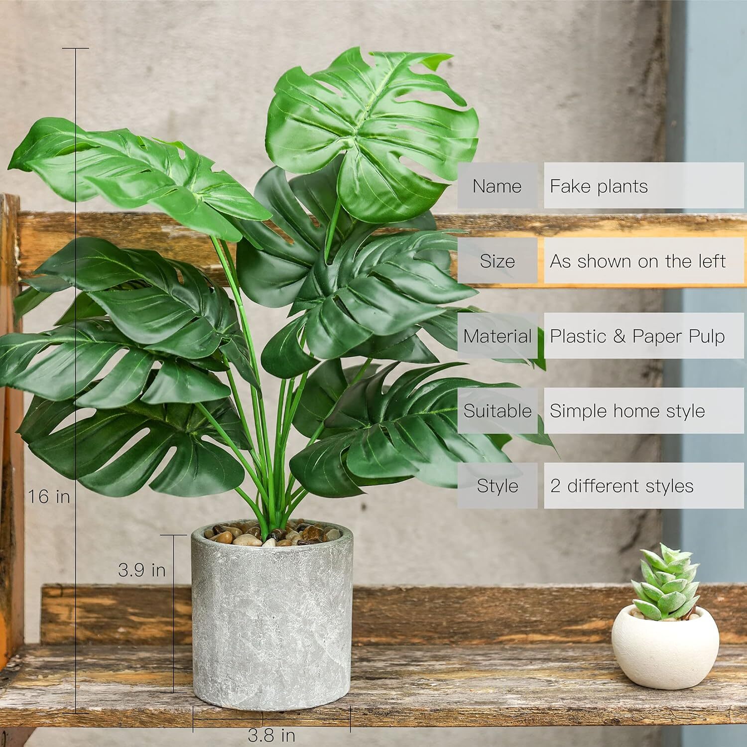 2 Pack 16 Inch Green Artificial Tropical Plants Indoor Decor Fake House Plants