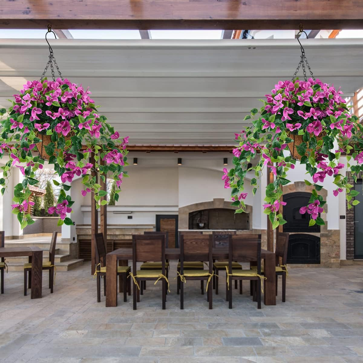 UV Resistant Faux Bougainvillea Hanging Plants – 4 PCS Purple Outdoor Decor