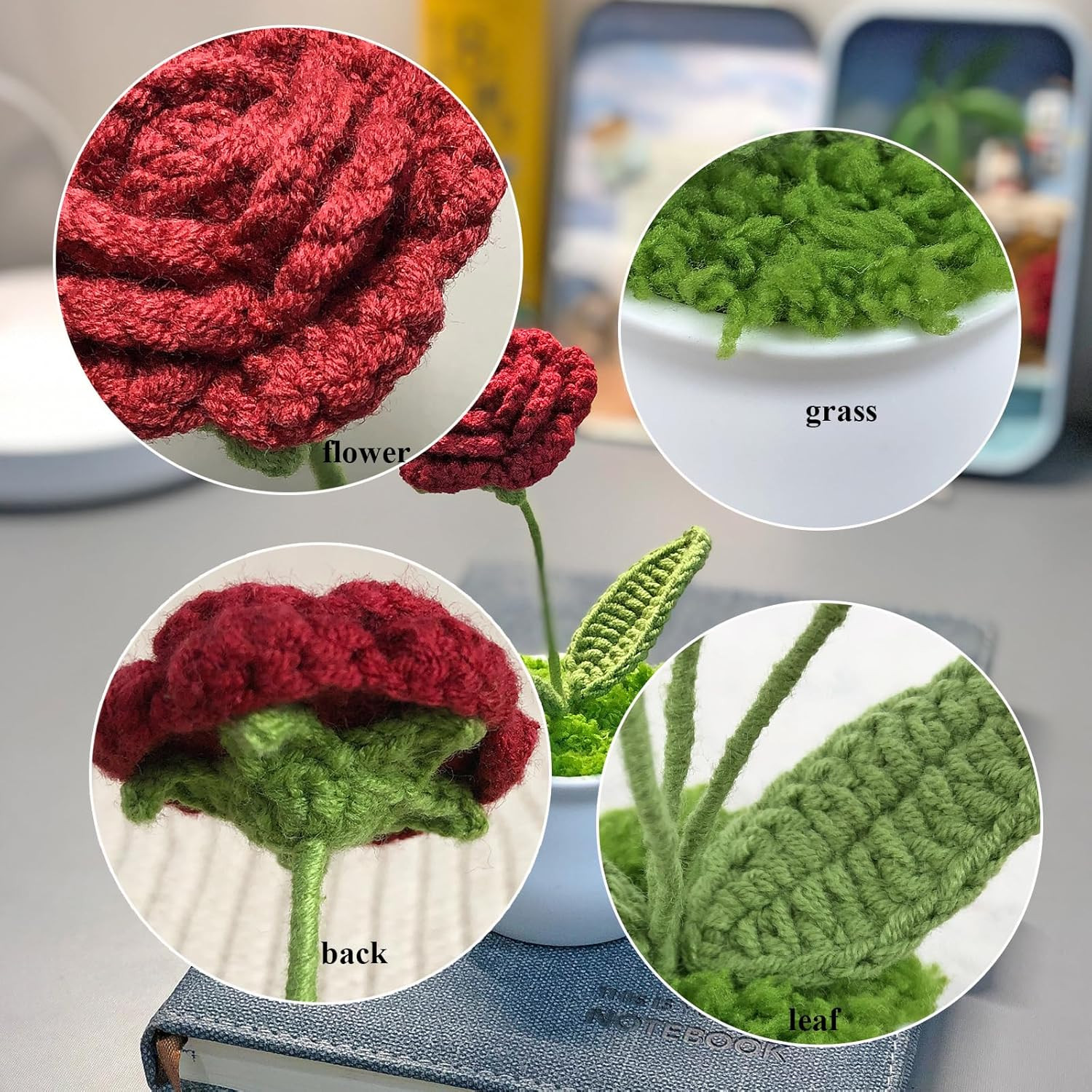 Crochet Flowers Cute Rose Gifts for Girlfriend, Boyfriend Valentines Birthday Gi