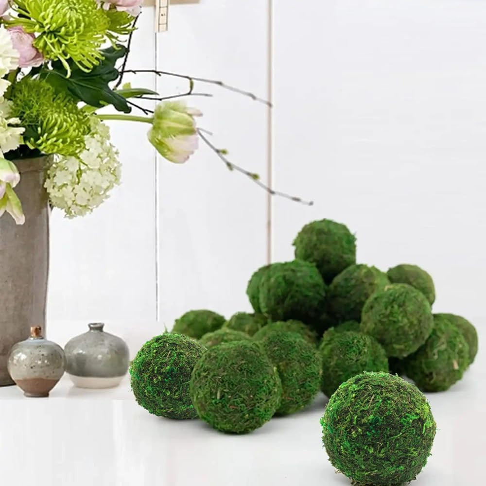 Large Decorative Moss Balls, 8 Pcs 3.5″ Green Dried Moss Spheres Ball, Greenery