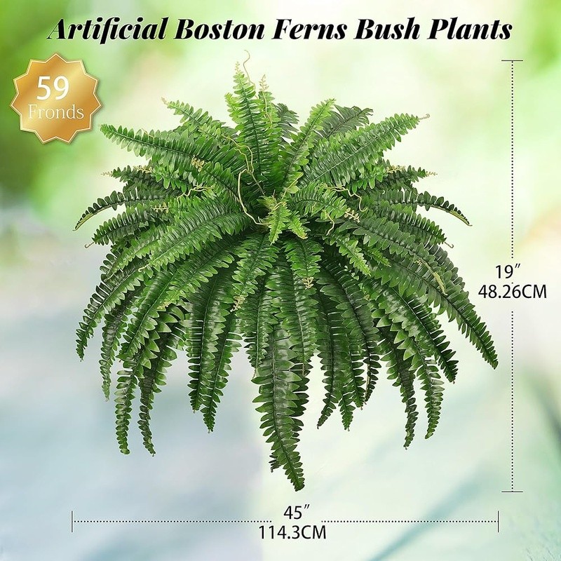 Artificial Boston Ferns Faux Plants Bundle UV Resistant Home Decor Greenery New