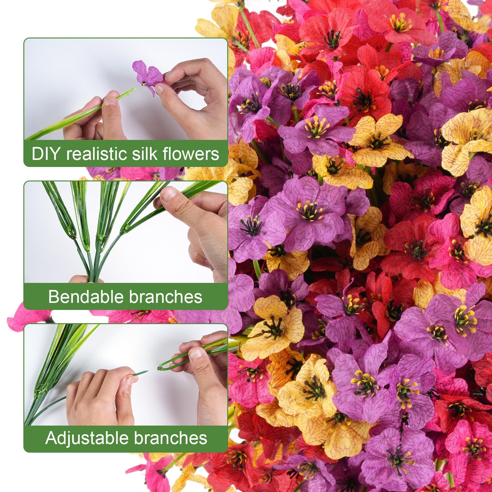 24 Bundles Artificial Flowers Outdoor Faux Plants UV Resistant Silk Plastic Gard