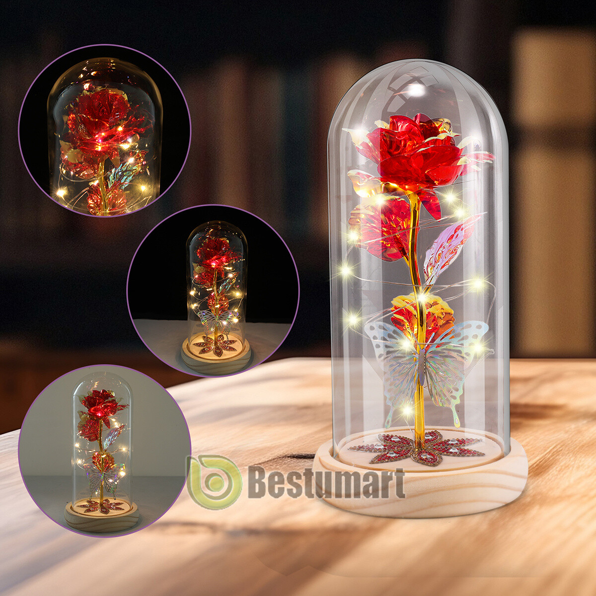 Rose Flowers Christmas Gift for Women,Glass Dome Rose Gifts for Mom Wife Grandma
