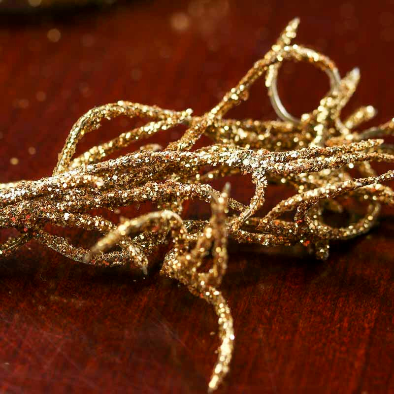 Set of 2 Metallic Gold Mica Glitter Hanging Gold Glittered Spanish Moss Stems