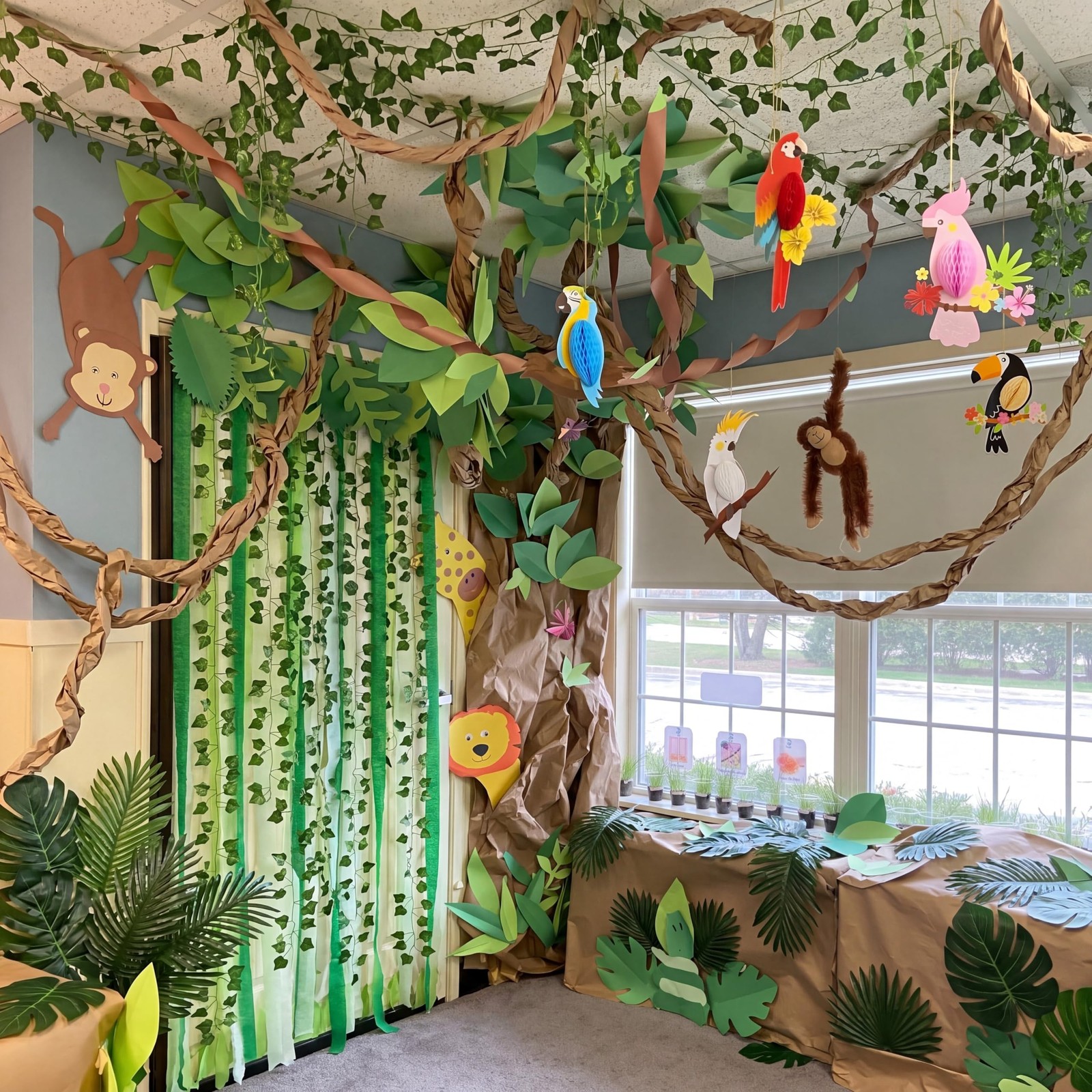 61 Pack Rainforest Decorations Luau Jungle Party Decors, 12 Tropical Birds Ho…