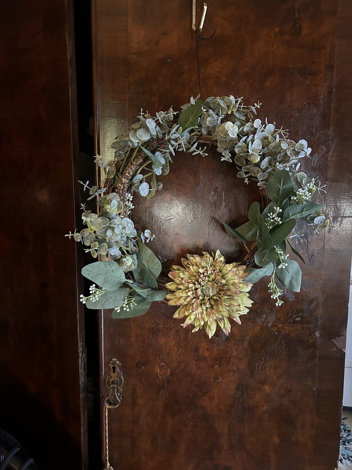 Eucalyptus and Zinnia Grapevine Wreath 12 Inch Handmade NEW Spring Decor