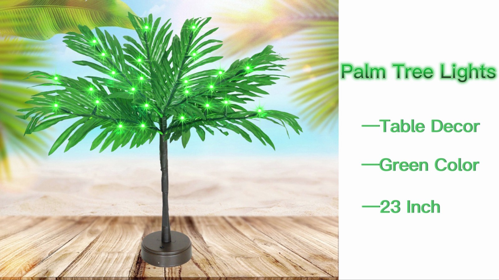 23″ Lighted Palm Tree Table Decor – LED Tropical Centerpiece for Luau, Tiki Bar,