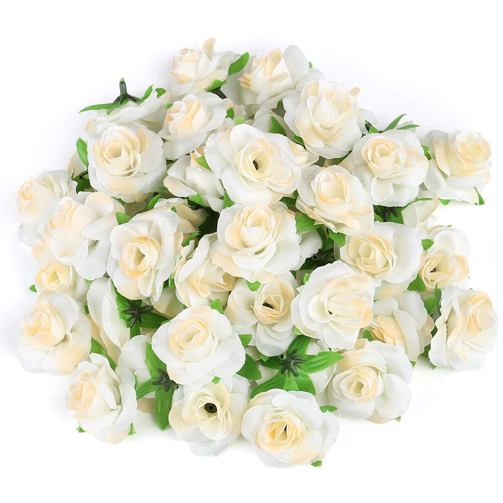 Kesote 50pcs Mini Cream White Roses Artificial Flowers Bulk, 1.6″ Small Silk …