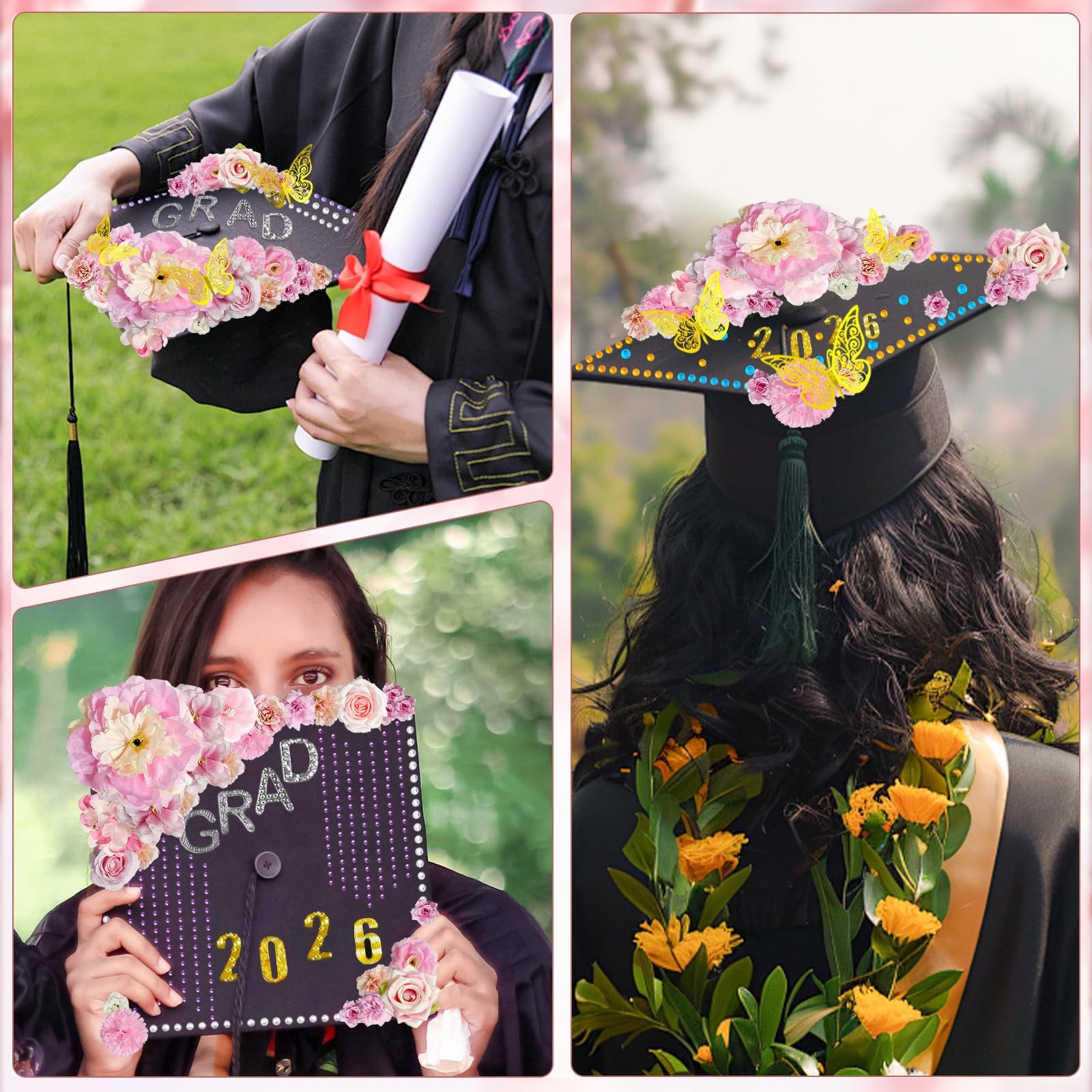DIY Graduation Cap Decorating Kit with Flowers, Stickers, and Rhinestones