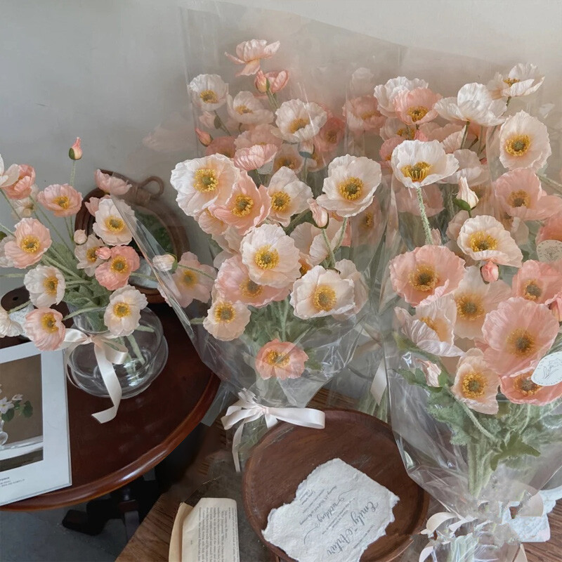 1PC Wild Corn Poppy Silk Flower Stem with 4 Heads Artificial Flower Home Decors
