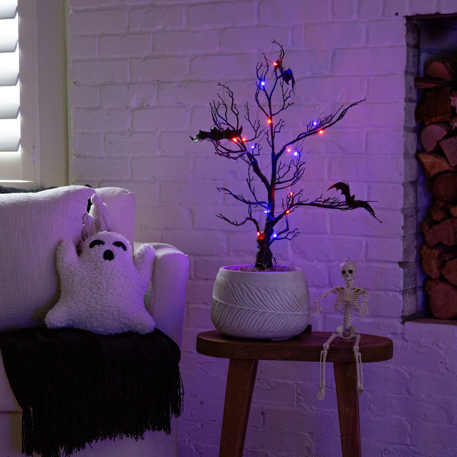 Nearly Natural 2ft Pre-Lit Halloween Black Spooky Twig Tree w/ Bats & 40 LED
