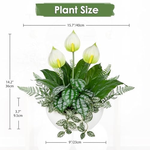 Fake Plants 14.2″ Artificial Potted Plant Assorted Faux Plants in White Pot #3