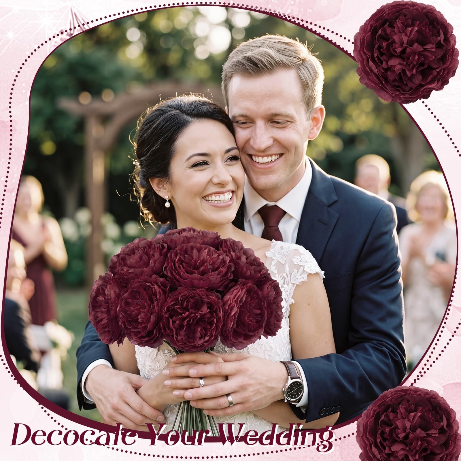 50 PCS 4.7 Inch Artificial Burgundy Peony Rose Heads Fake Flower Decor