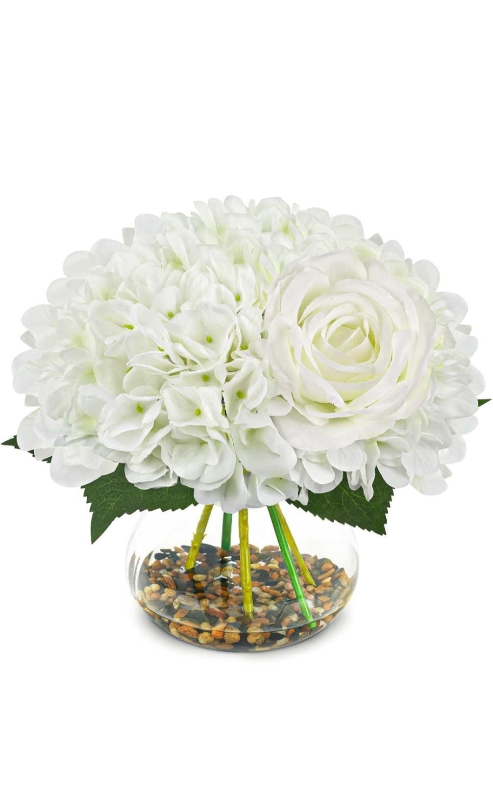 Artificial Hydrangea Flowers with Vase White Fake Flowers with Rose Faux…