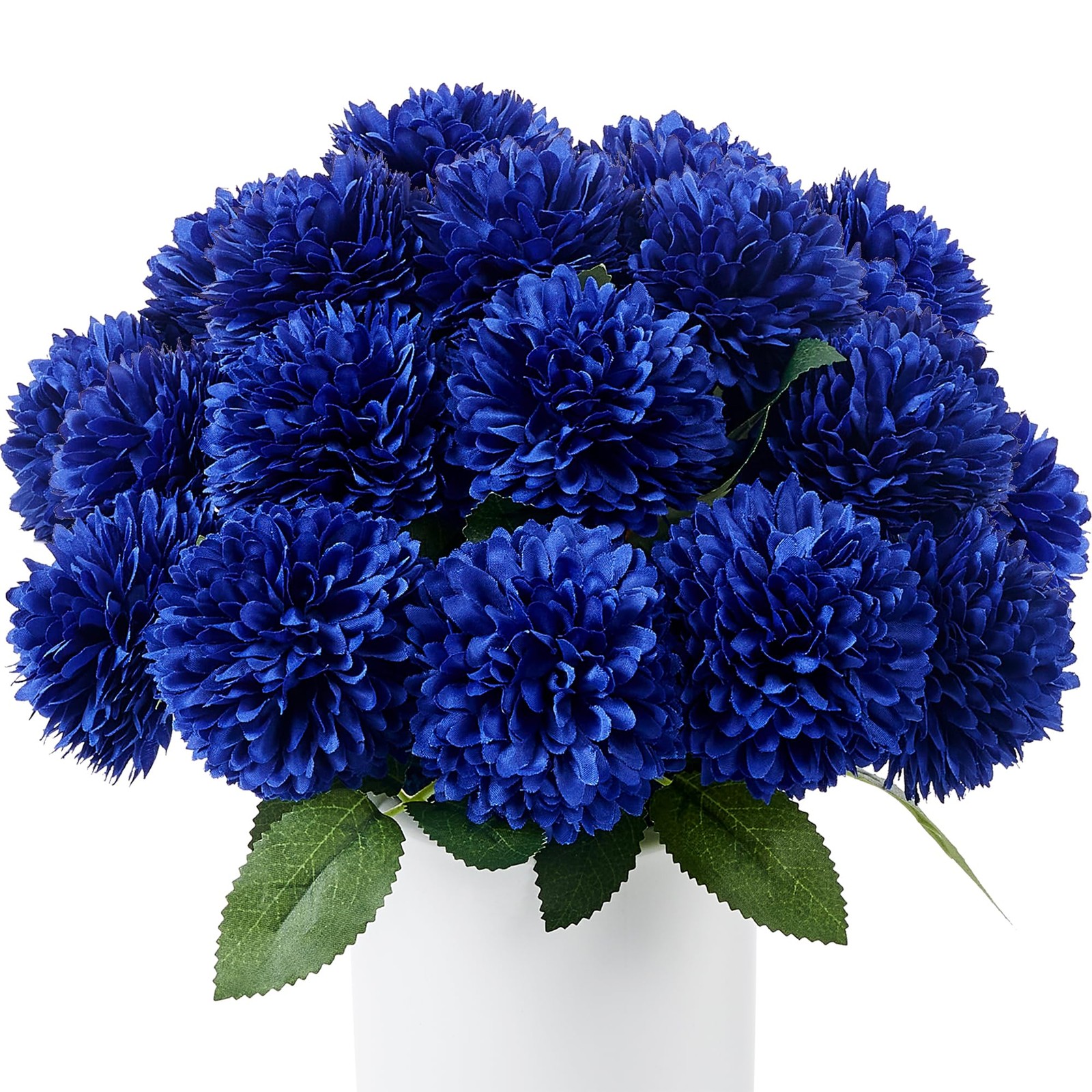 12 PCS Blue Artificial Chrysanthemums Ball Flowers Silk Fake Mums Decor