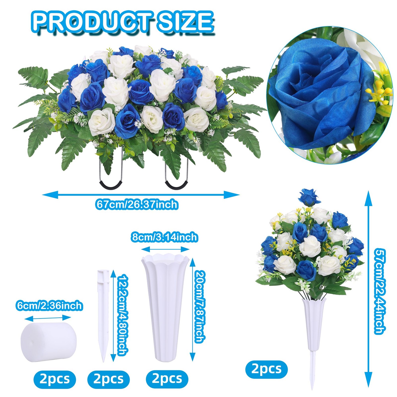 Hibsotco Artificial Cemetery Flower Saddles, Cemetery Memorial Flowers with V…