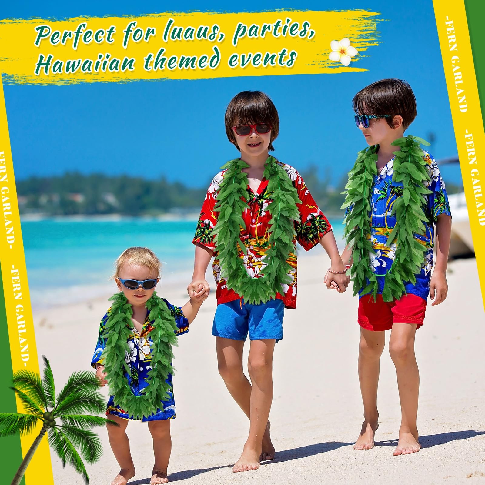 24 Pcs Tropical Green Leis Fern Leaf Necklace Green Fake Hawaiian Leis Artifi…