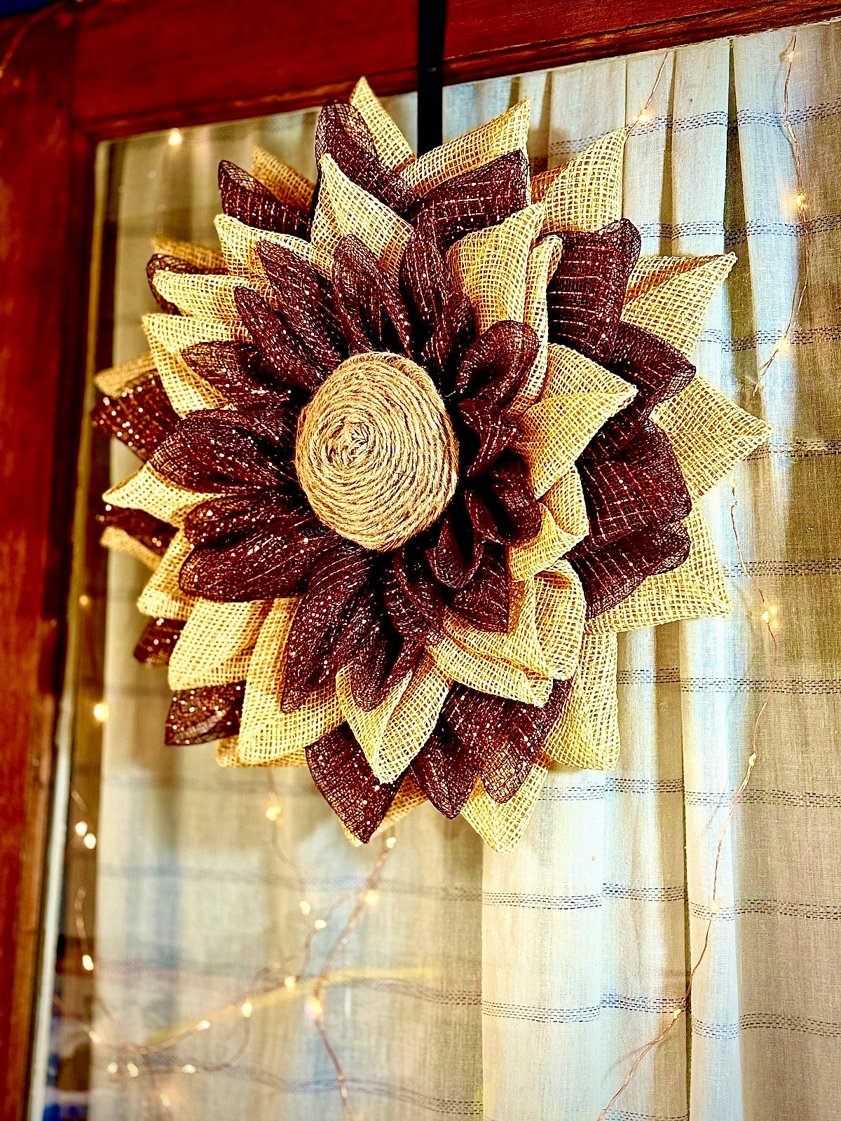 Farmhouse Burlap Sunflower Wreath – Handmade Rustic Sunflower – Fall Wreath