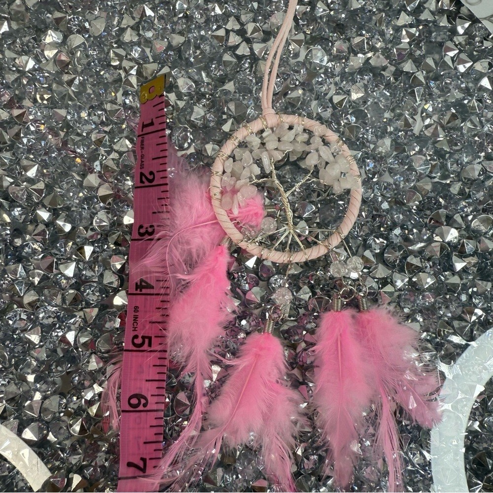 Dream catcher rose quartz Handmade Pink Tree of Life Feather Dreamcatcher mini