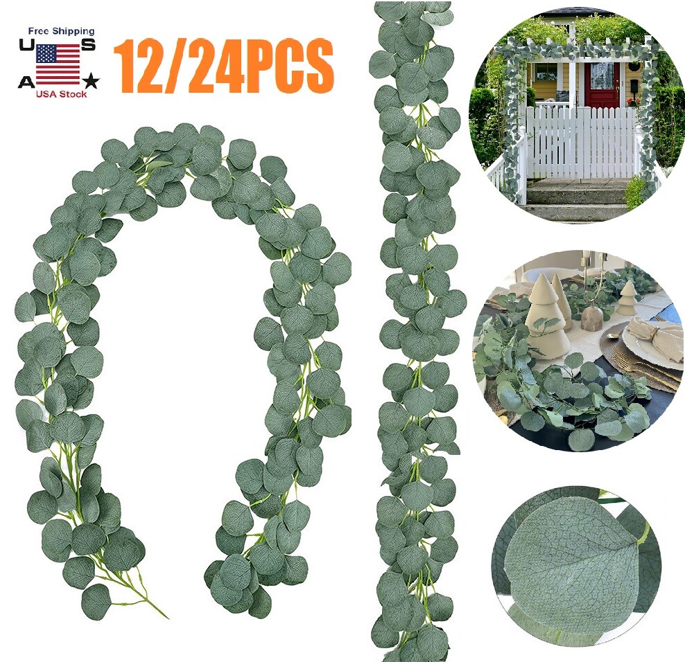 24× Artificial Eucalyptus Leaves Greenery Garland Wedding Party Table Decor 7ft