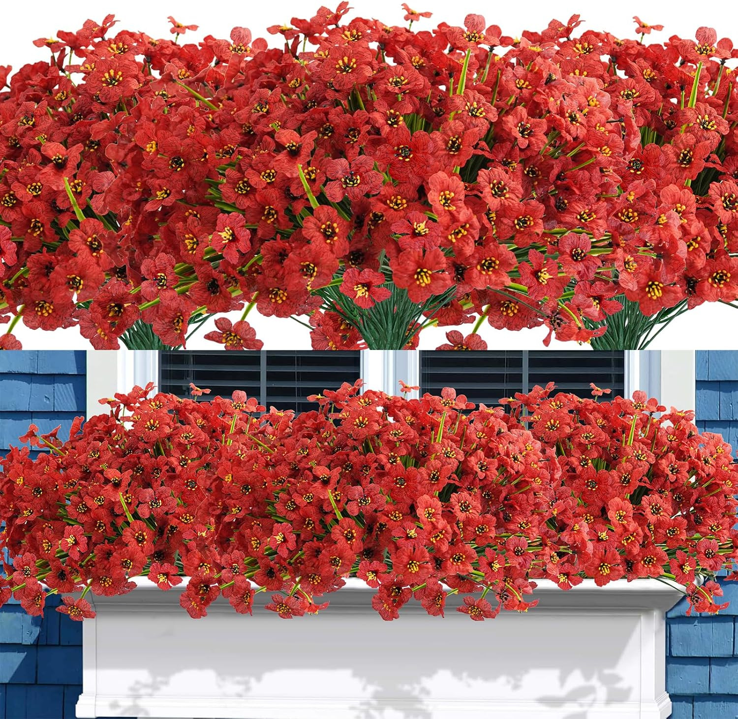 Vibrant 72PCS UV Resistant Artificial Flowers for Garden & Home Décor (Red)