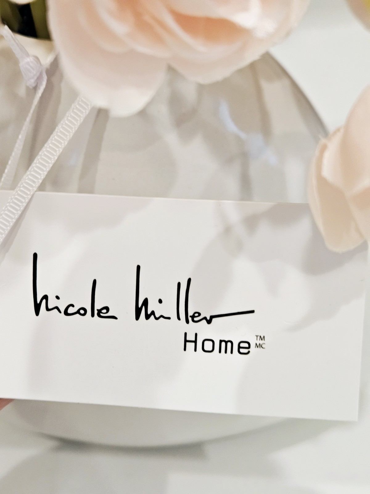 Nicole Miller Home Ceramic Heart Vase 10” Blush Faux Flower Arrangement New
