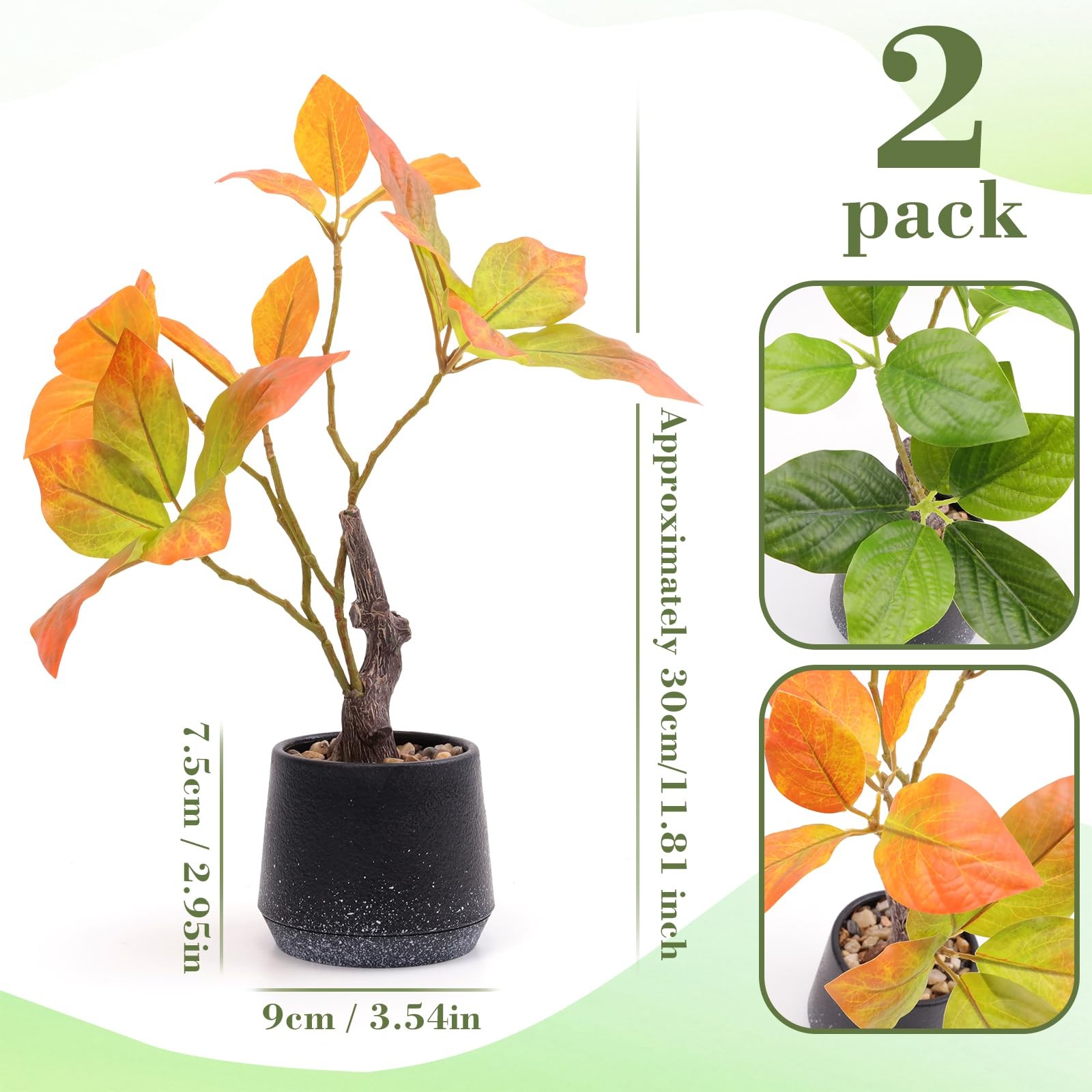Gresorth 2 Pack 11.8 Inch Artificial Bonsai Potted Plants Fake Plants with Pe…