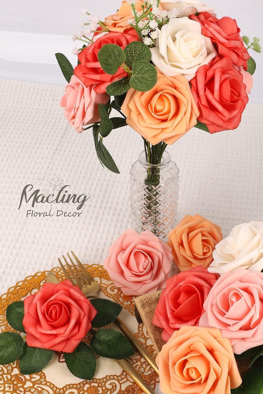 30PCS Artificial Rose Flowers Real Touch Fake Flowers with Stem Foam Roses fo…