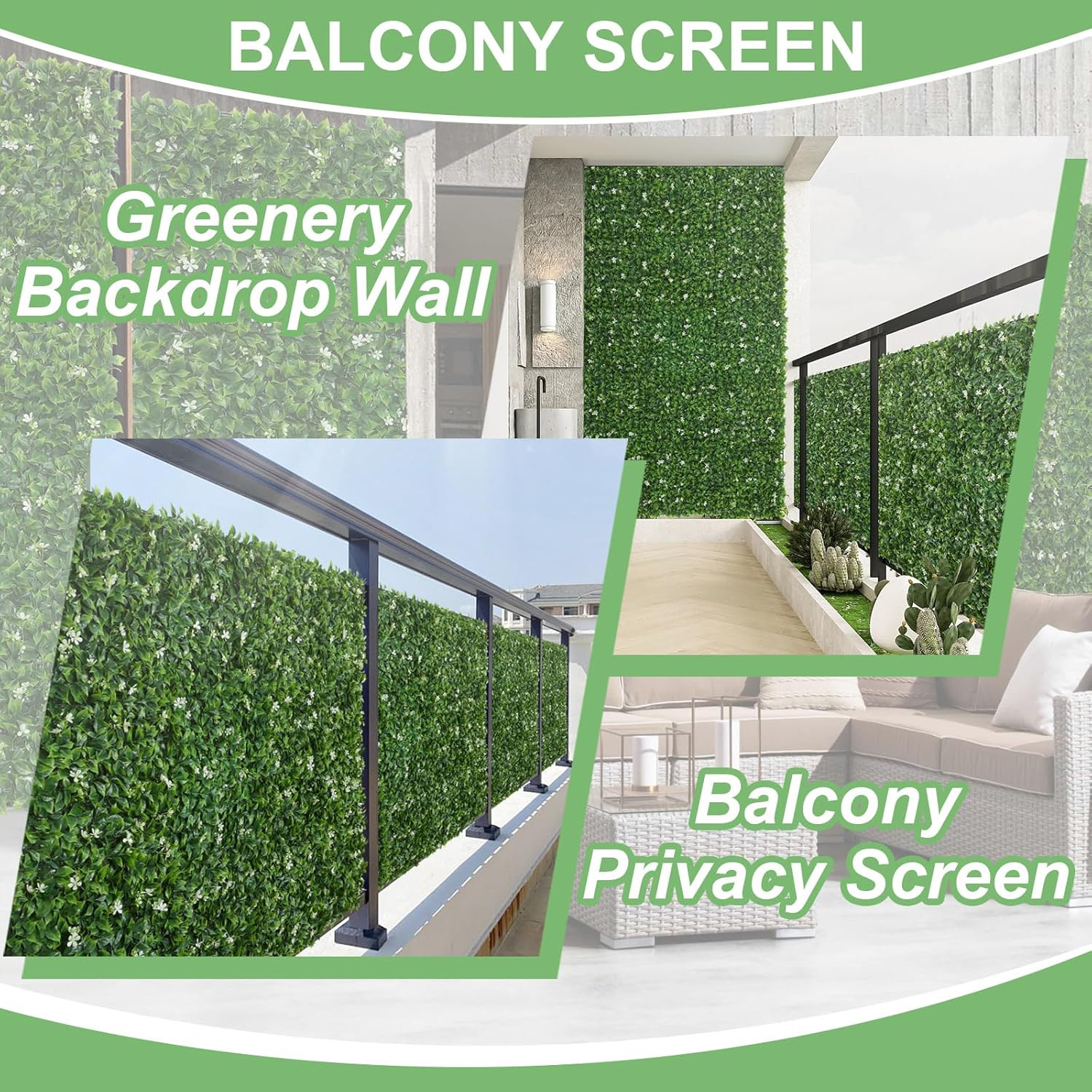 12PCS 20”×20” (Equal to 48Pcs of 10”X10”) Artificial Grass Wall Panels Greenery