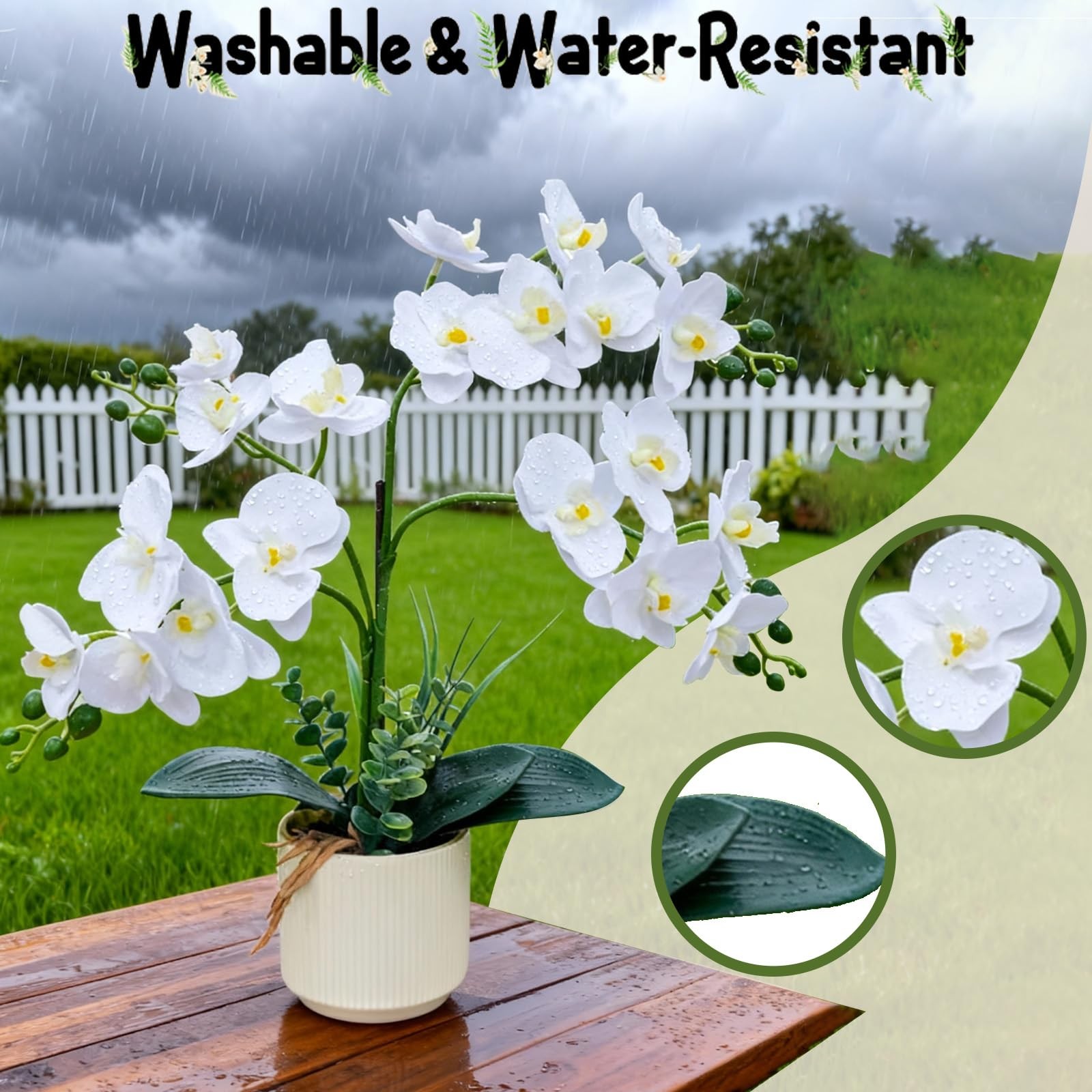 White 15.7″ 3D Lifelike Artificial Orchid Plant with 20 Heads, Realistic Faux…