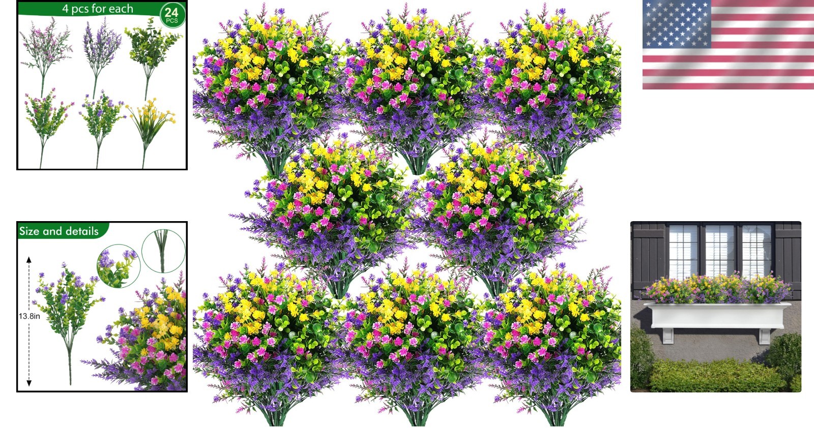 Versatile 24 Pcs Artificial Flowers Arrangement – Realistic & Maintenance-Free