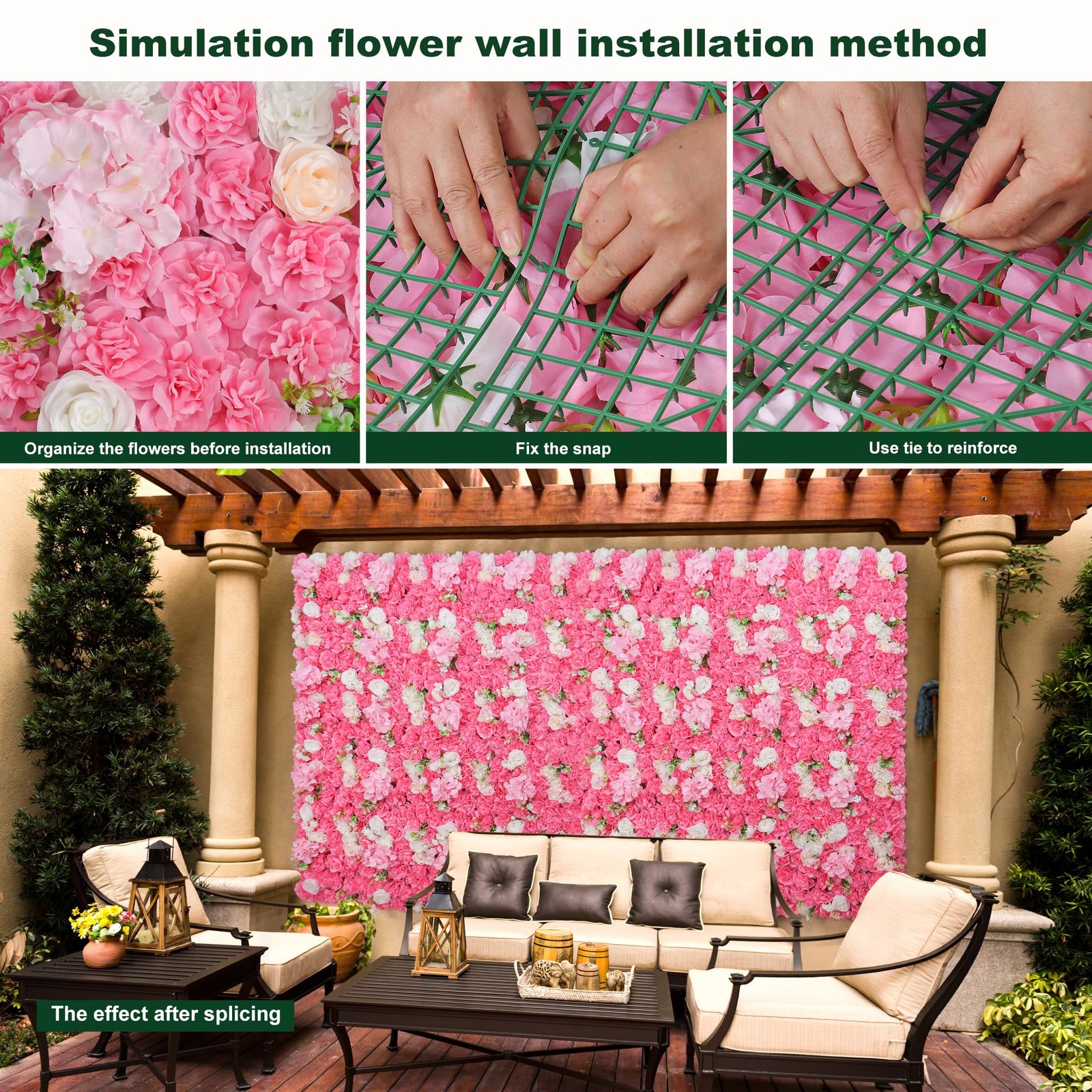 Flower Wall Backdrop 12pcs 16.5×16.5 Inch Artificial Floral Wall Panel 3D Sil…