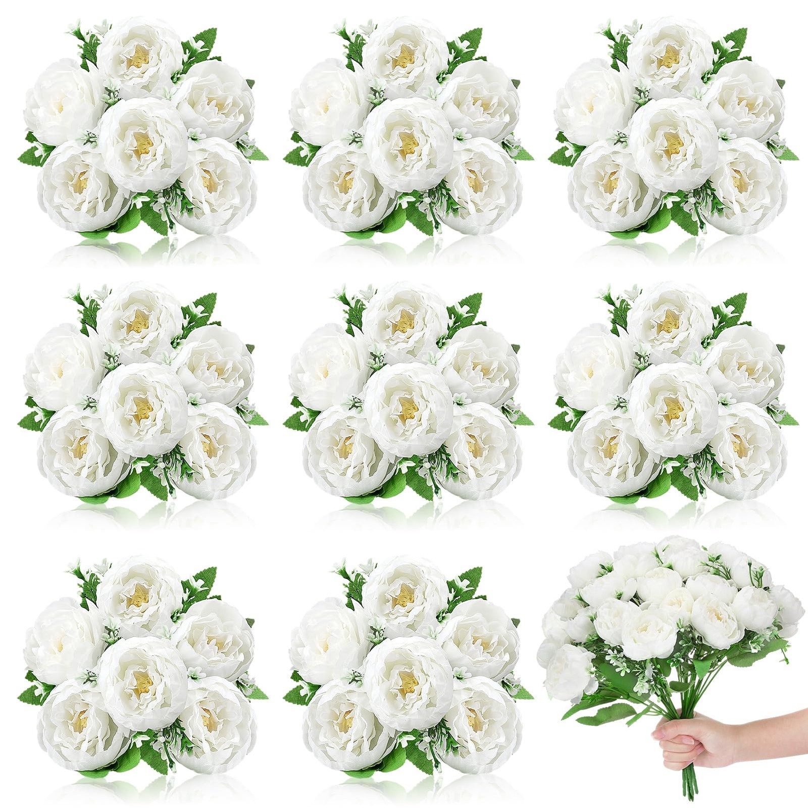 Ovveroche 8 Pack White Peonies Artificial Flowers, Fake Silk Hydrangea Bouque…
