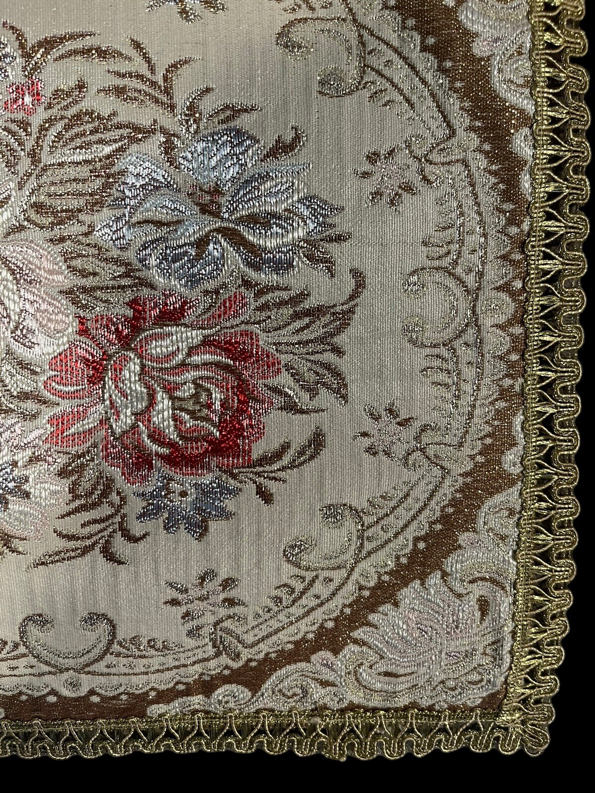 Vintage Victorian Inspired Floral w/Gold Glitter Accent Trim Decorative Square