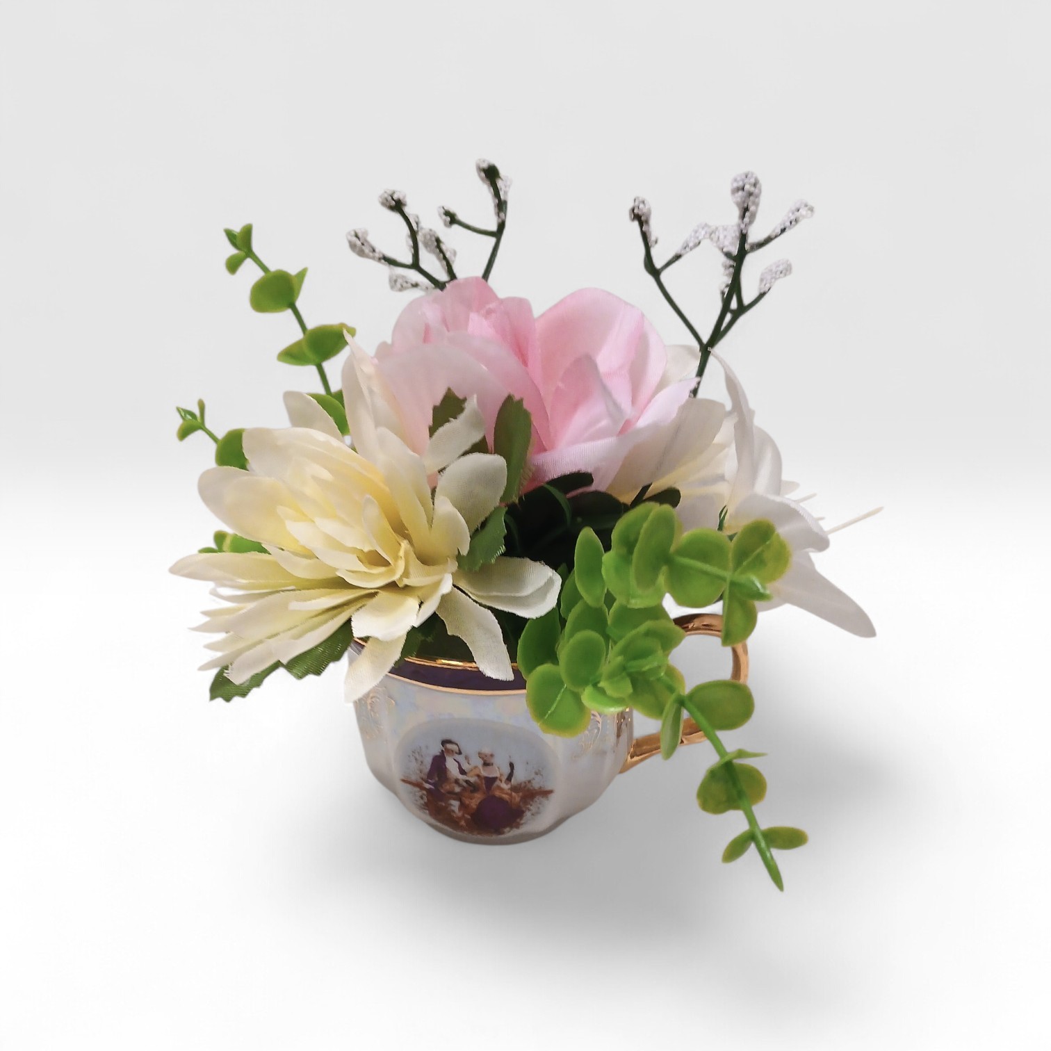 Tea Party Pink Rose Chrysanthem Silk Floral Arrangement Bridal Birthday POP-IN