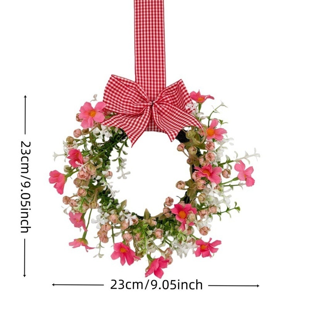 Floral Garland Wreath 23cm Plastic Spring Style for Office Home Door Decor