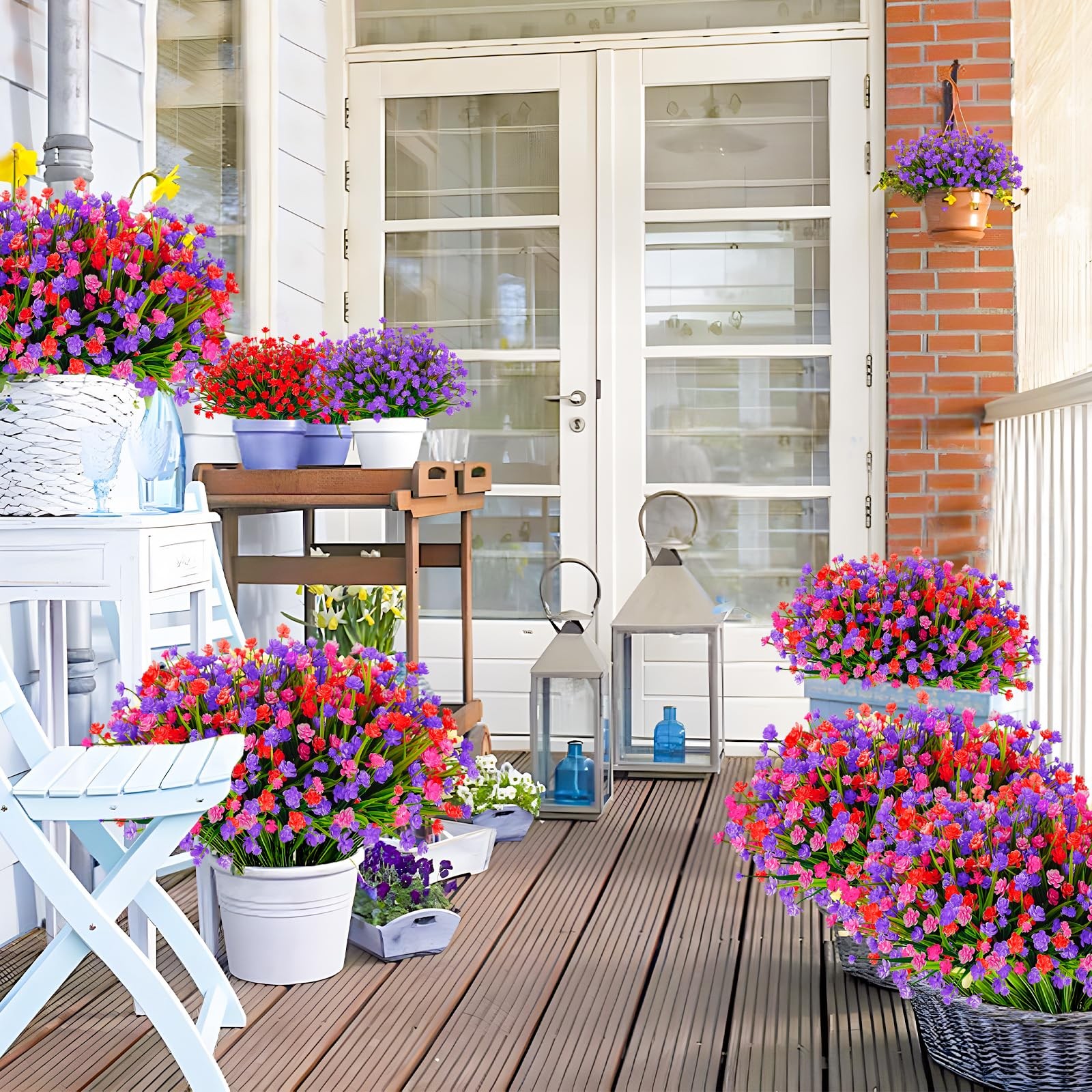 36 Pcs Artificial Flowers for Outdoors, UV Resistant Faux Plastic Plants, Fak…