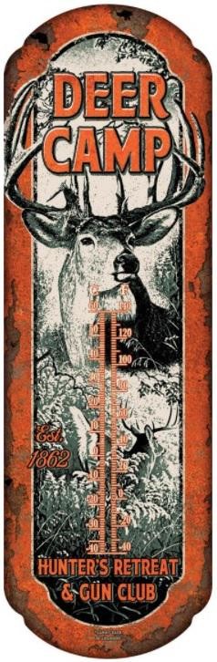 Rivers Edge Tin Thermometer Deer Camp 5 x 17 in Hunter’s Retreat Gun Camp
